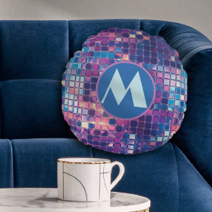 Groovy Blue & Paarse Discobal Gepersonaliseerd Rond Kussen