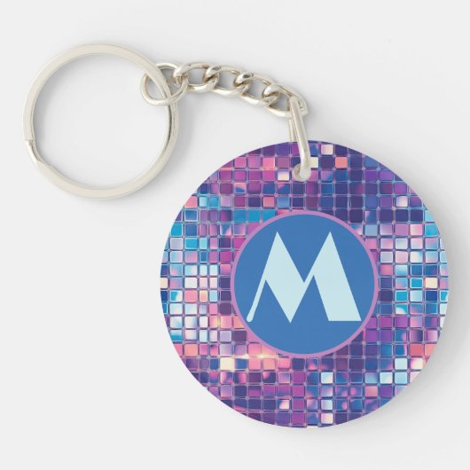 Groovy Blue & Paarse Discobal Gepersonaliseerd Sleutelhanger (Voorkant)