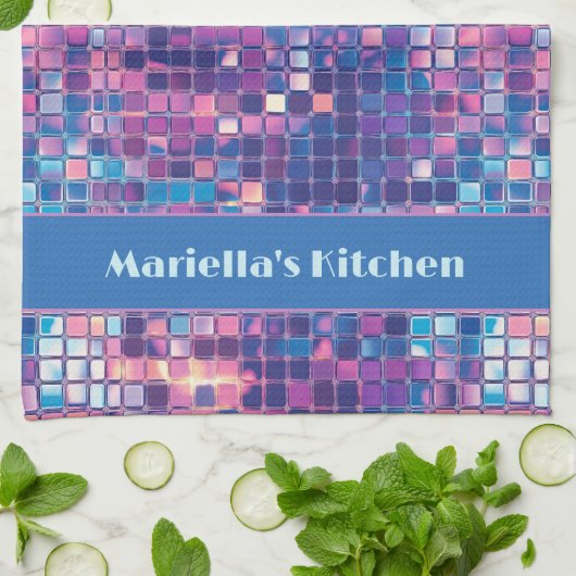 Groovy Blue & Paarse Discobal Gepersonaliseerd Theedoek (Gevouwen)