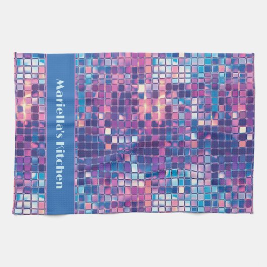 Groovy Blue & Paarse Discobal Gepersonaliseerd Theedoek (Horizontaal)