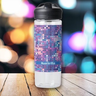 Groovy Blue & Paarse Discobal Gepersonaliseerd Waterfles