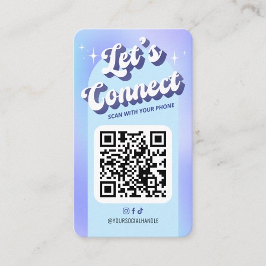 Groovy Blue Paarse Trendy Social Media QR Code Visitekaartje (Voorkant)