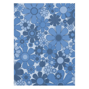 Groovy Blue Retro 60s 70s Bloemenpatroon Tafelkleed