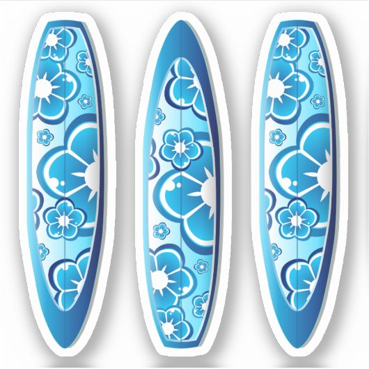Groovy Blue Surfboards met een bloemontwerp Sticker (Voorkant)