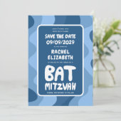 Groovy Blue Waves Custom Bat Bar Bnai Mitzvah Save The Date (Staand voorkant)