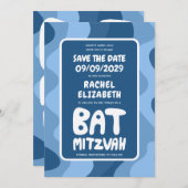 Groovy Blue Waves Custom Bat Bar Bnai Mitzvah Save The Date (Voorkant / Achterkant)