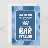 Groovy Blue Waves Custom Bat Bar Bnai Mitzvah Save The Date (Voorkant)