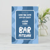 Groovy Blue Waves Custom Bat Bar Bnai Mitzvah Save The Date (Staand voorkant)