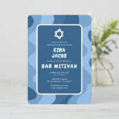 Groovy Blue Waves Star of David Custom Bar Mitzvah Kaart (Staand voorkant)
