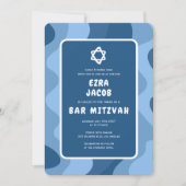 Groovy Blue Waves Star of David Custom Bar Mitzvah Kaart (Voorkant)