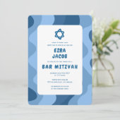 Groovy Blue Waves Star of David Custom Bar Mitzvah Kaart (Staand voorkant)