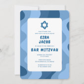 Groovy Blue Waves Star of David Custom Bar Mitzvah Kaart (Voorkant)