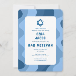 Groovy Blue Waves Star of David Custom Bar Mitzvah Kaart