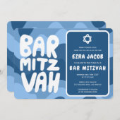 Groovy Blue Waves Star of David Custom Bar Mitzvah Kaart (Voorkant / Achterkant)