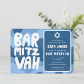 Groovy Blue Waves Star of David Custom Bar Mitzvah Kaart (Staand voorkant)