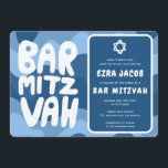 Groovy Blue Waves Star of David Custom Bar Mitzvah Kaart<br><div class="desc">Perfecte kaart om een bat mitswa, bar mitswa of andere Joodse viering aan te kondigen! Handgemaakte kunst voor u met handlettering ook! VOLLEDIG ! Klik hierboven op "Personaliseren" om de tekst te bewerken. Klik op "bewerken met ontwerpgereedschap" om de lettertypen, kleuren en plaatsingen aan te passen en om het achterzijde...</div>