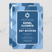 Groovy Blue Waves Star of David Custom Bat Mitzvah Kaart (Voorkant / Achterkant)