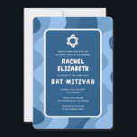 Groovy Blue Waves Star of David Custom Bat Mitzvah Kaart<br><div class="desc">Perfecte kaart om een vleermuis mitswa, bar mitswa of andere joodse viering aan te kondigen! Hand gemaakte kunst voor u met handlettering aan de achterkant! VOLLEDIG ! Klik op "Personaliseren" hierboven om de tekst te bewerken. Klik op "bewerken met behulp van design tool" om de lettertypen, kleuren en plaatsingen aan...</div>