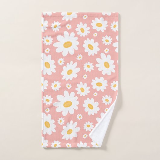 Groovy Blush Boho Daisy Bloementuin Patroon Bad Handdoek (Handdoek)