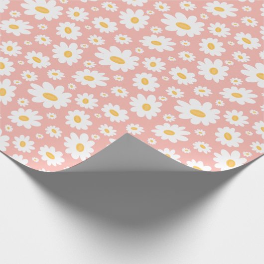 Groovy Blush Boho Daisy Bloementuin Patroon Cadeaupapier (Hoek)