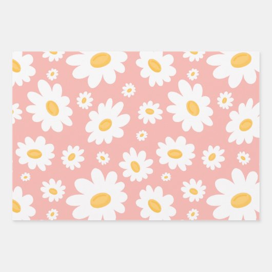 Groovy Blush Boho Daisy Bloementuin Patroon Inpakpapier Vel (Voorkant 3)