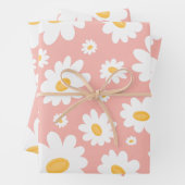 Groovy Blush Boho Daisy Bloementuin Patroon Inpakpapier Vel (In situ)