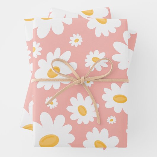 Groovy Blush Boho Daisy Bloementuin Patroon Inpakpapier Vel (In situ)