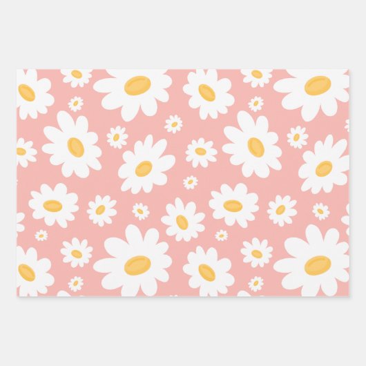Groovy Blush Boho Daisy Bloementuin Patroon Inpakpapier Vel (Voorkant)
