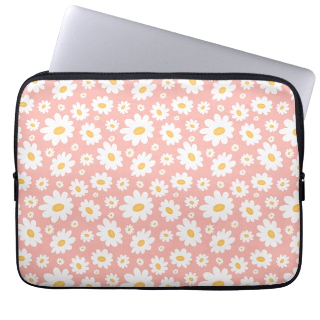 Groovy Blush Boho Daisy Bloementuin Patroon Laptop Sleeve (Voorkant)