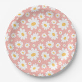Groovy Blush Boho Daisy Bloementuin Patroon Papieren Bordje (Voorkant)