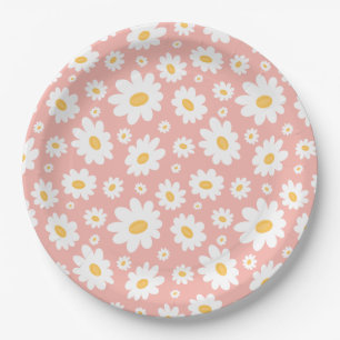 Groovy Blush Boho Daisy Bloementuin Patroon Papieren Bordje