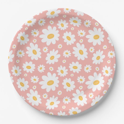 Groovy Blush Boho Daisy Bloementuin Patroon Papieren Bordje (Voorkant)