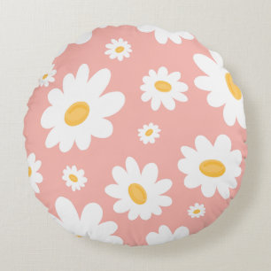 Groovy Blush Boho Daisy Bloementuin Patroon Rond Kussen