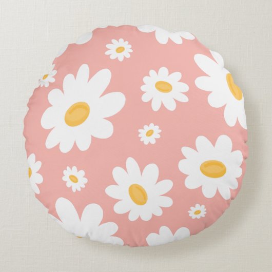 Groovy Blush Boho Daisy Bloementuin Patroon Rond Kussen (Voorkant)