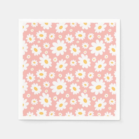 Groovy Blush Boho Daisy Bloementuin Patroon Servet (Voorkant)