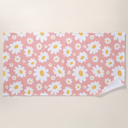 Groovy Blush Boho Daisy Bloementuin Patroon Strandlaken (Voorkant)