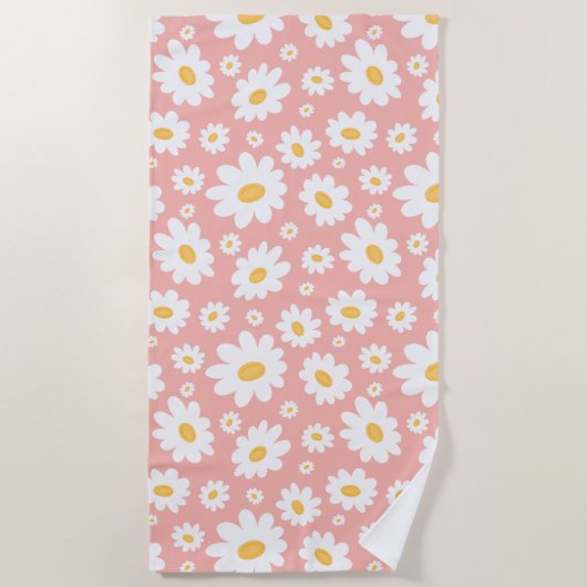 Groovy Blush Boho Daisy Bloementuin Patroon Strandlaken (Voorkant)