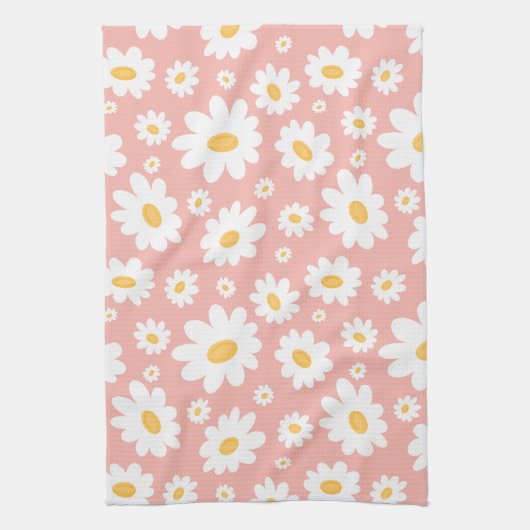 Groovy Blush Boho Daisy Bloementuin Patroon Theedoek (Verticaal)