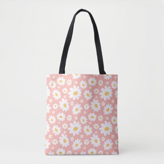 Groovy Blush Boho Daisy Bloementuin Patroon Tote Bag (Voorkant)