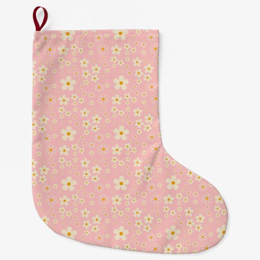 Groovy Blush Boho Madeliefje Bloem Tuin Patroon Wr Grote Kerstsok (Voorkant)