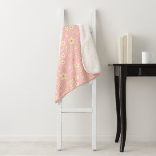 Groovy Blush Boho Madeliefje Bloem Tuin Patroon Wr Sherpa Deken