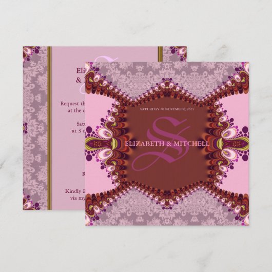 Groovy Bohemian Damask Wedding Invitation Kaart (Voorkant / Achterkant)