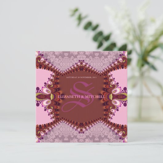 Groovy Bohemian Damask Wedding Invitation Kaart (Staand voorkant)