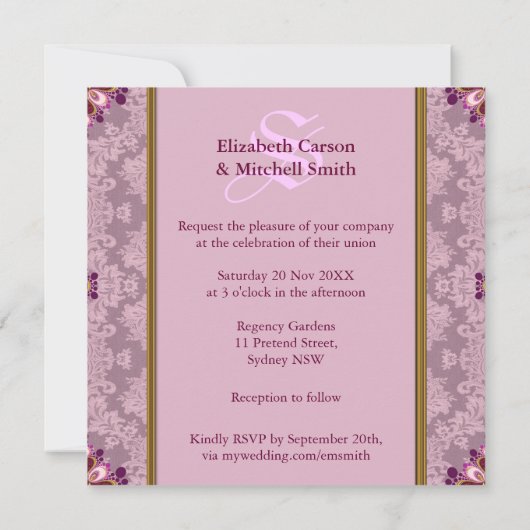 Groovy Bohemian Damask Wedding Invitation Kaart (Achterkant)