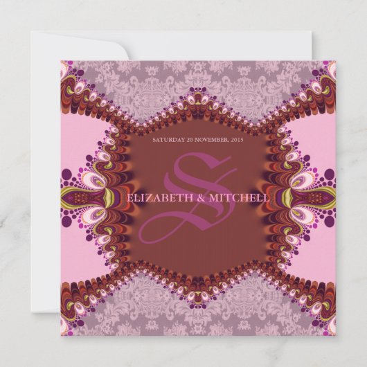Groovy Bohemian Damask Wedding Invitation Kaart (Voorkant)