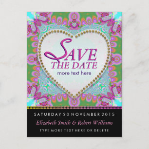 Groovy Bohemian Hippy Save the Date Black Briefkaa Aankondigingskaart