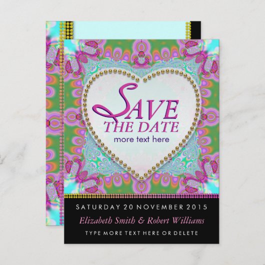 Groovy Bohemian Hippy Save the Date Black Briefkaa Aankondigingskaart (Voorkant / Achterkant)