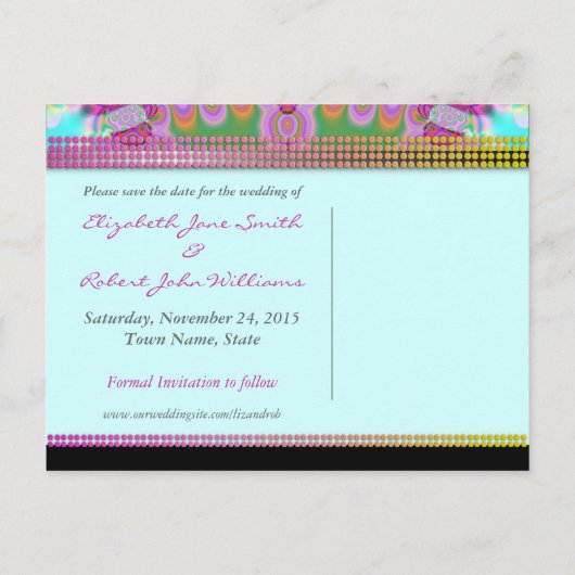 Groovy Bohemian Hippy Save the Date Black Briefkaa Aankondigingskaart (Achterkant)