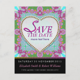 Groovy Bohemian Hippy Save the Date Black Briefkaa Aankondigingskaart