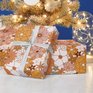 Groovy Boho 70s bloemen patroon Cadeaupapier